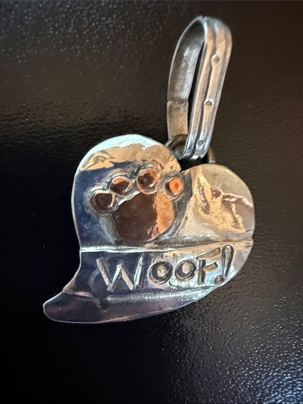 For Dog Lovers! Silver 'Woof' Heart Dog Pendant - Silver Paw Charm